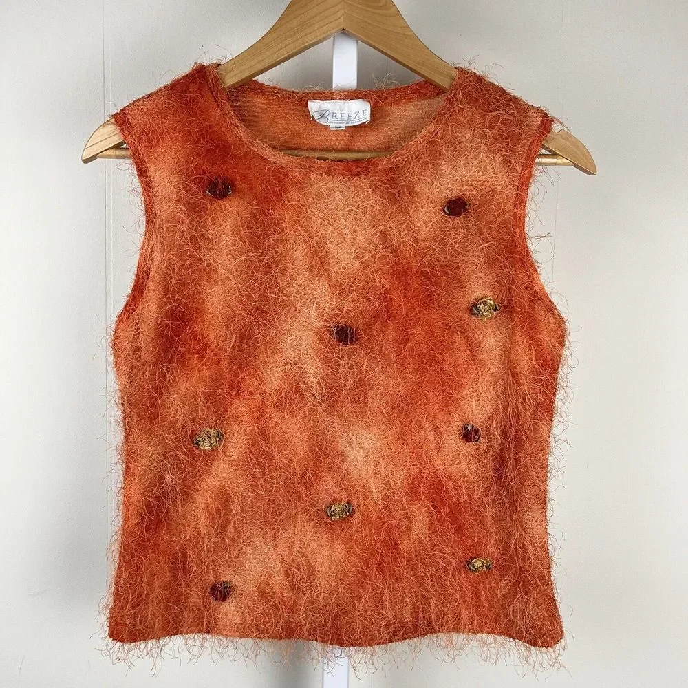 Vintage Breeze by Dorothy Schoelen Orange Rosette Cardigan & Shell Set Medium - Picture 5 of 9